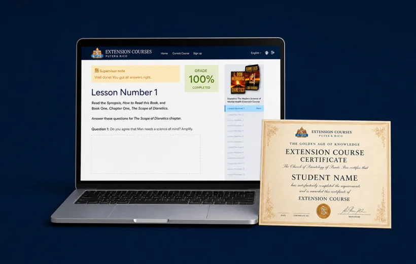 Online Extension Course lesson beside a course completion certificate